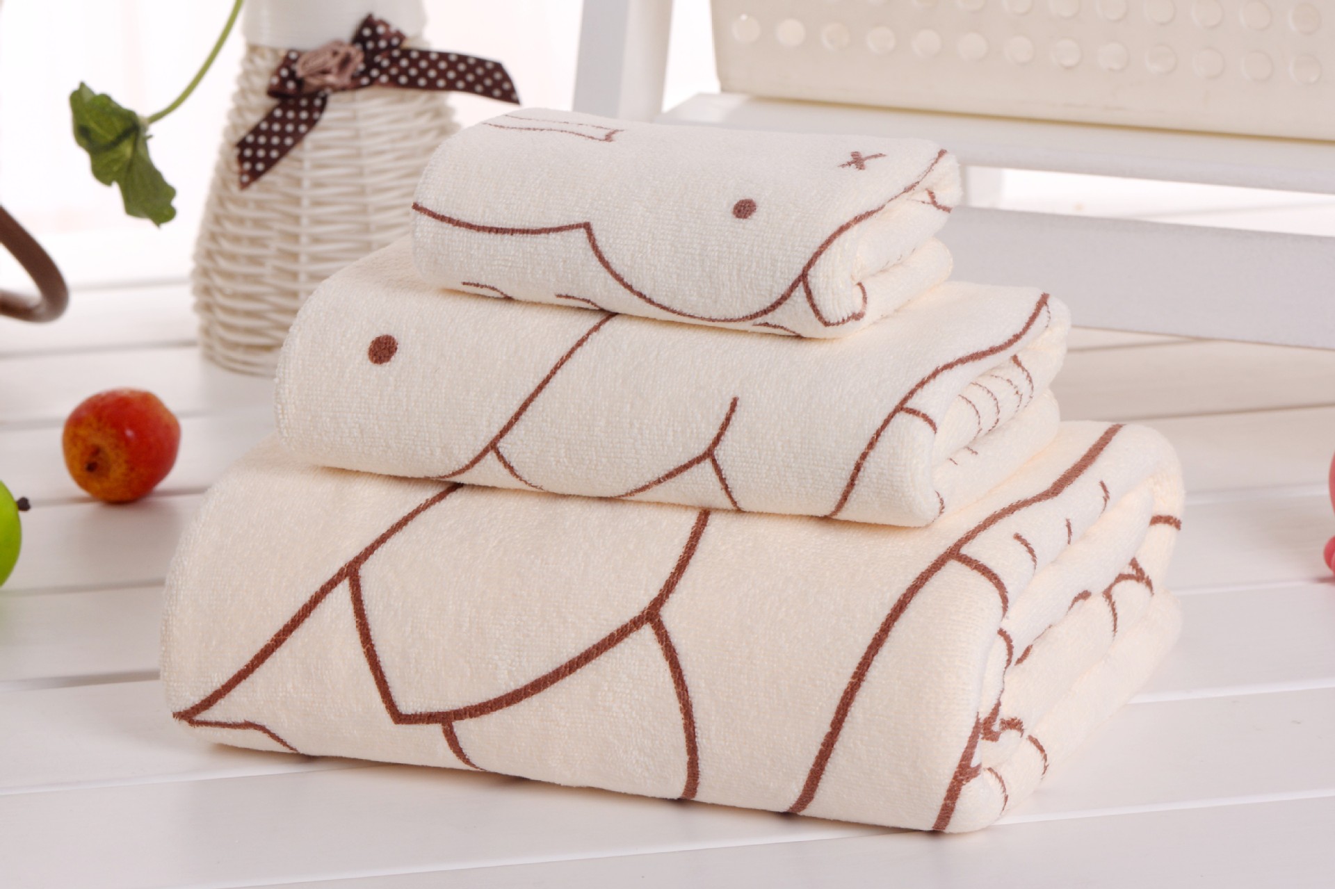 Baskılı banyo havlusu seti, 3 parça, yetişkin unisex