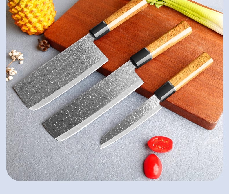 Dövme paslanmaz çelik mutfak bıçak seti, şef ve santoku bıçakları