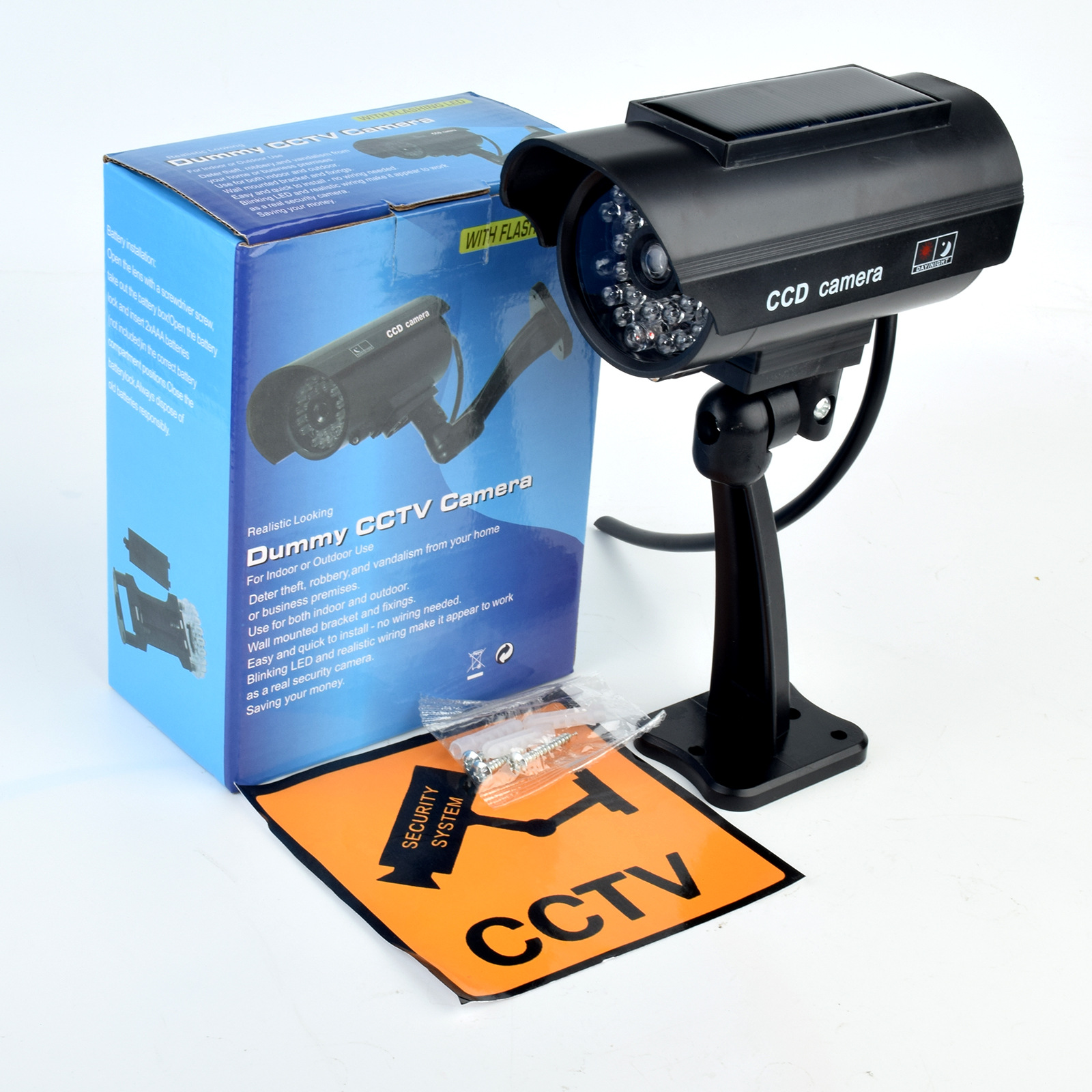 Solar fake security camera with LED light