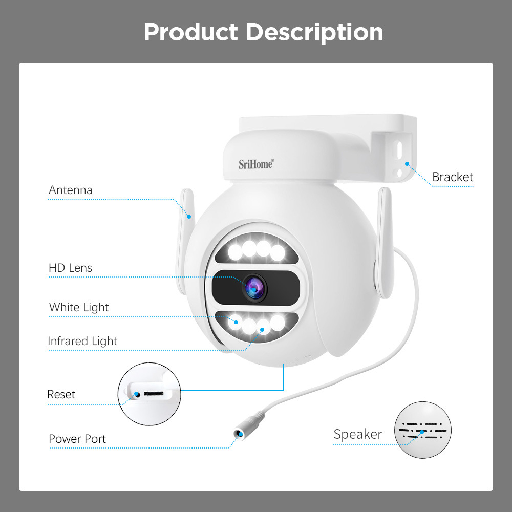 SriHome 8-channel monitoring kit, 5MP camera, 10-inch display