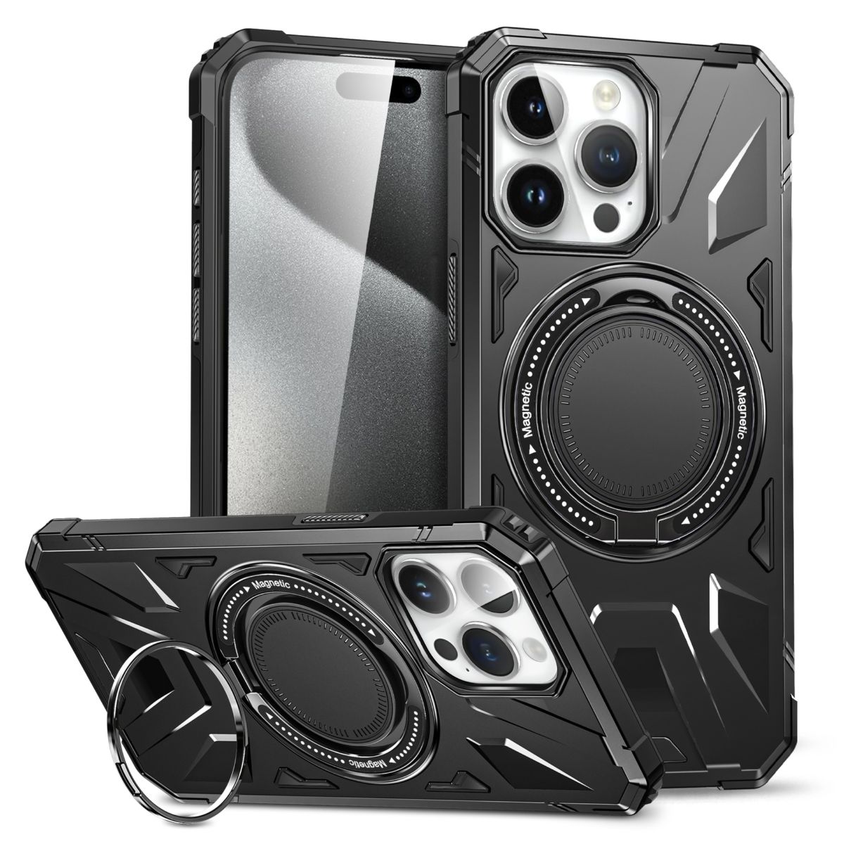 Phone case for iPhone 15 Pro Max, magnetic stand, PC+TPU