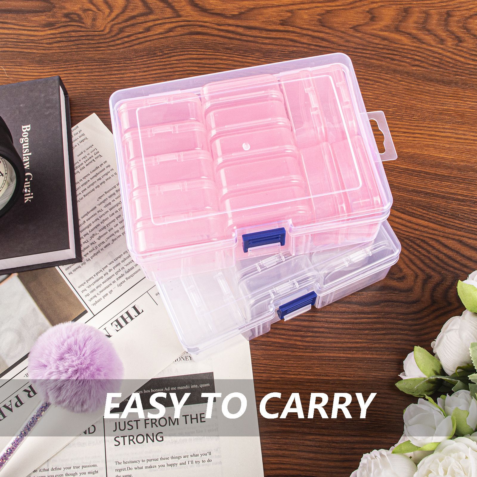 Clear plastic storage box set, square shape, desktop organizer