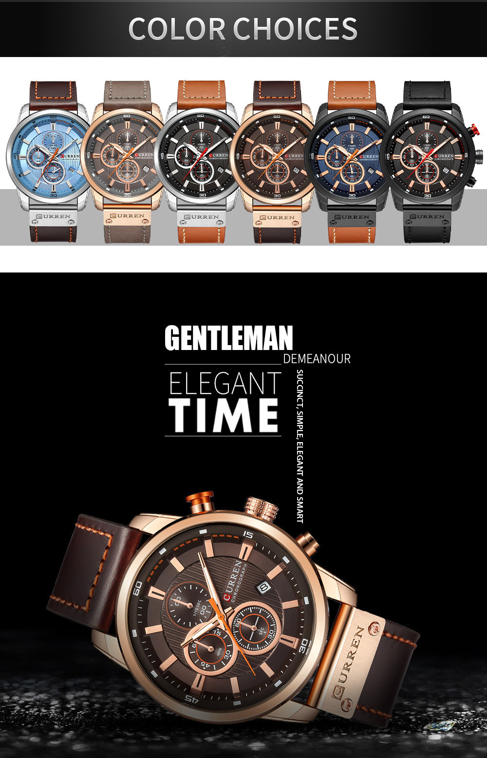CURREN Herrenuhr, braun, wasserdicht