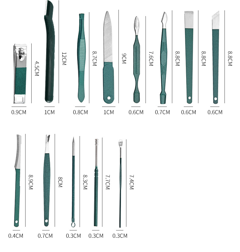 18-Piece Manicure Tool Set, Dark Green