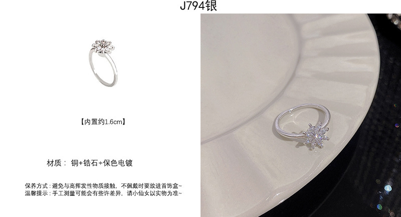 Silver zircon open adjustable ring, elegant