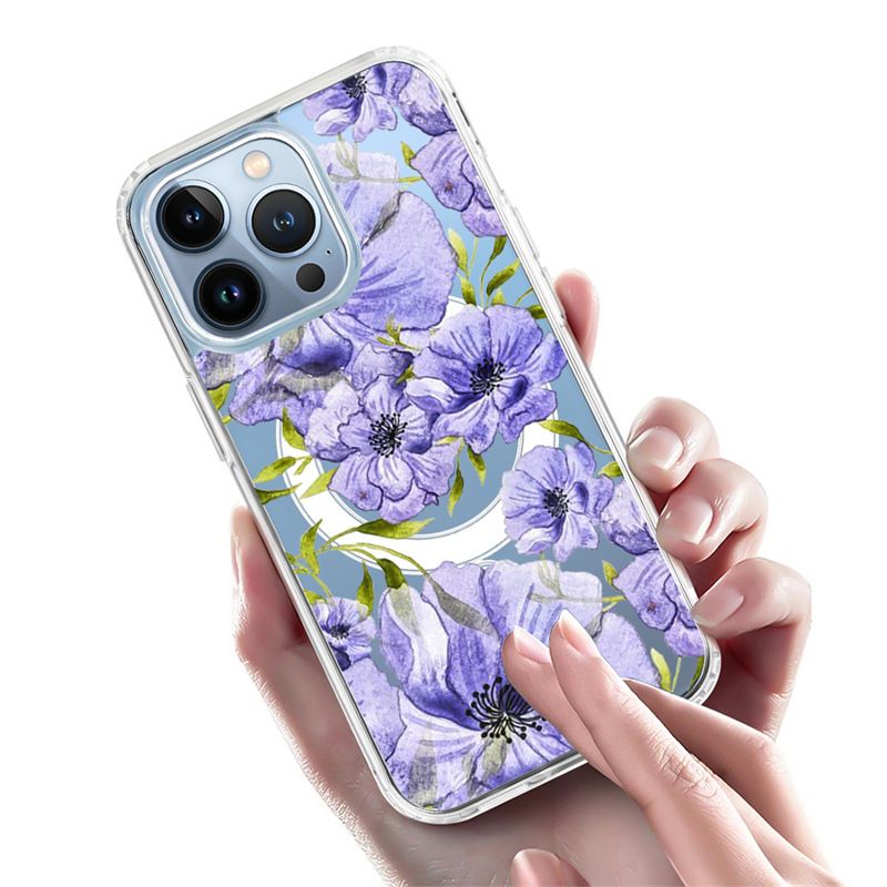 Apple iPhone 16E magnetic case, purple flower pattern TPU+PC
