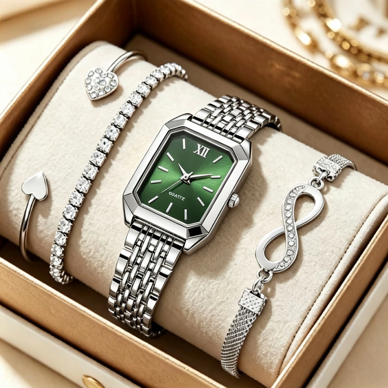 Women's Square Quartz Watch Luxury Steel Strap