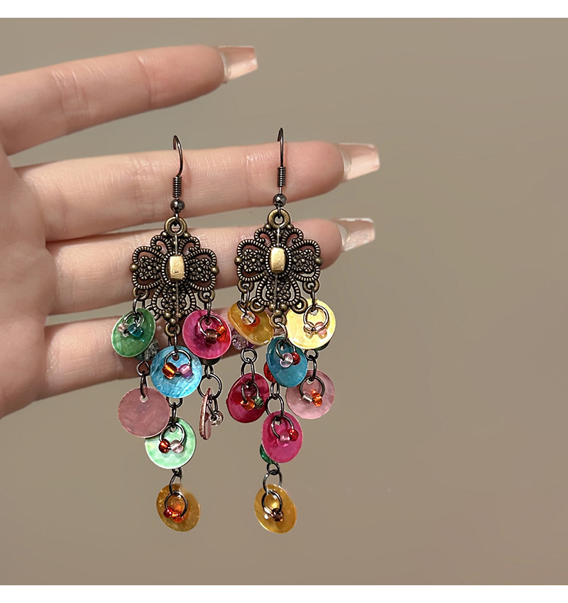 Silver Needle Round Shell Tassel Stud Earrings Summer Style