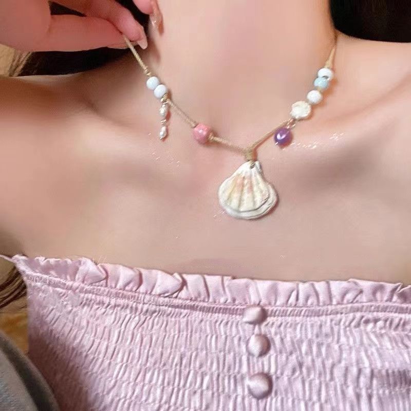 Pearl and shell bead necklace, beach vacation style