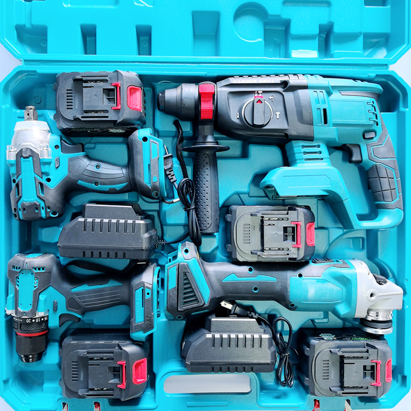 Rechargeable lithium-ion power tool set, hammer and grinder