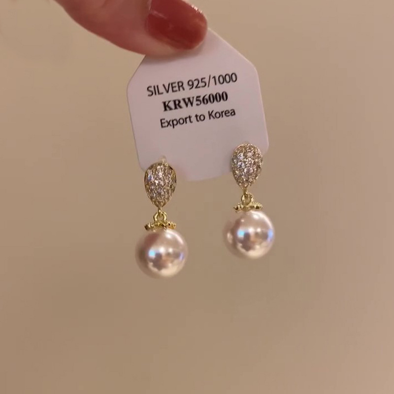 Pearl earrings, S925 silver studs, zircon accents