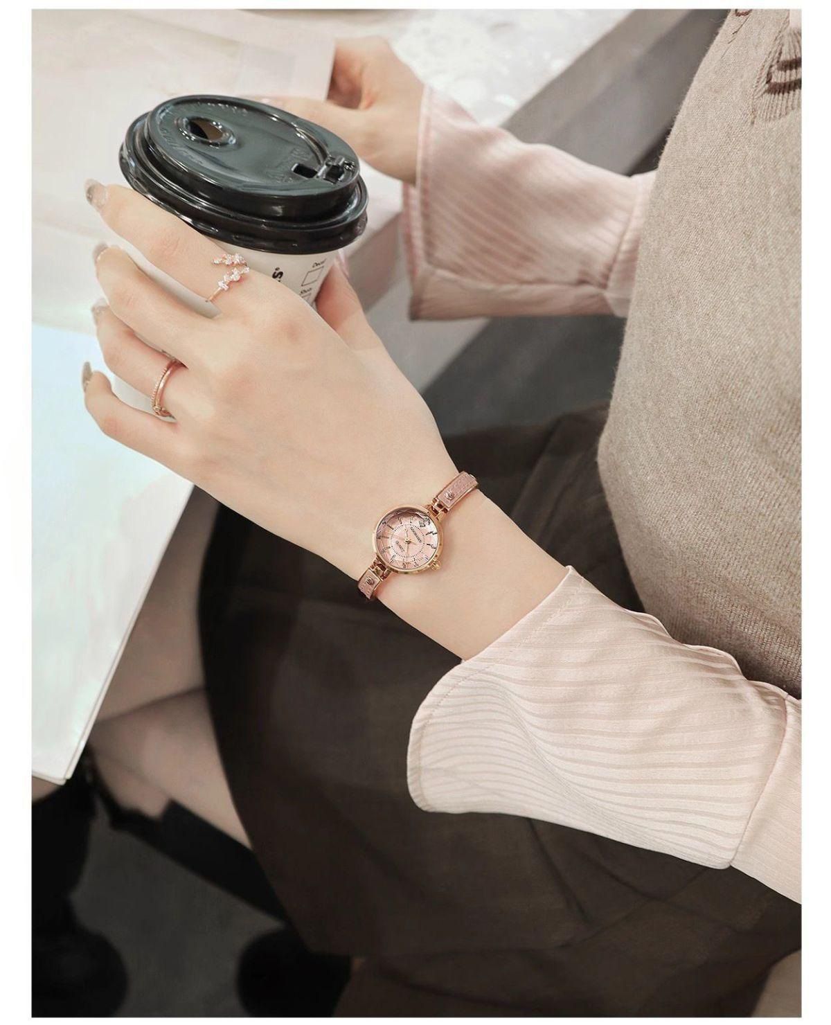 Gubosen Armband-Damenuhr mit rosa Lederarmband