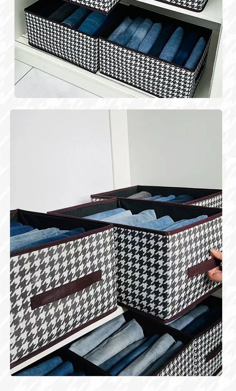 Houndstooth fabric storage box, foldable drawer type