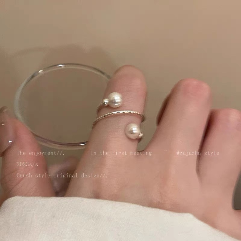 Damen-Verstellbarer Ring mit Perlensplitter