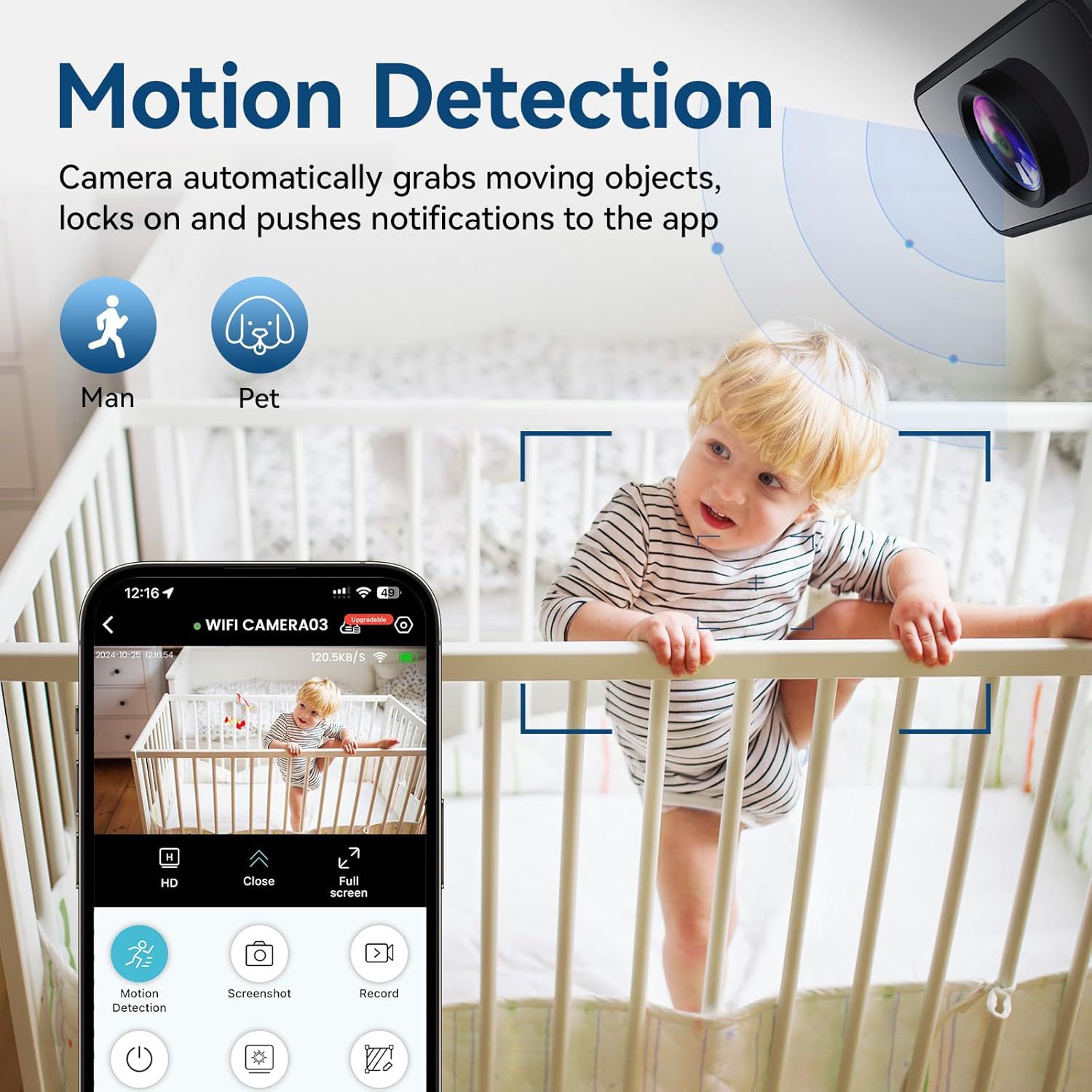 Wireless security camera, HD night vision, smart monitoring