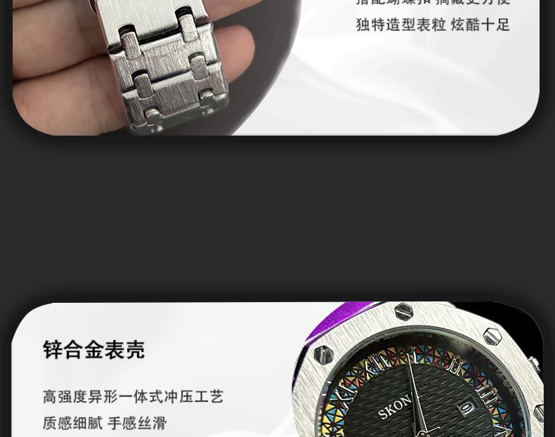 Men's quartz watch waterproof roman numerals steel strap