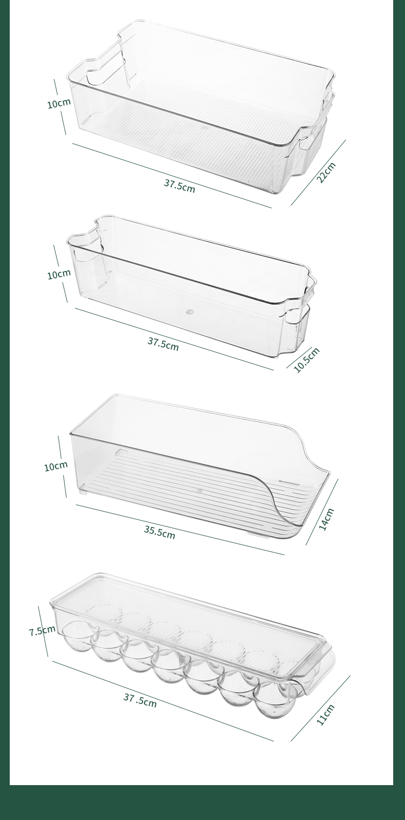 Refrigerator storage boxes PET transparent, 8-piece set for fresh produce
