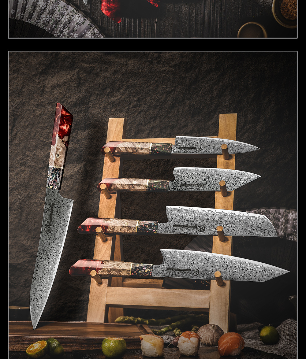 67-schichtiges Damaszener-Messer mit japanischem AUS-10-Stahl, Holzgriff