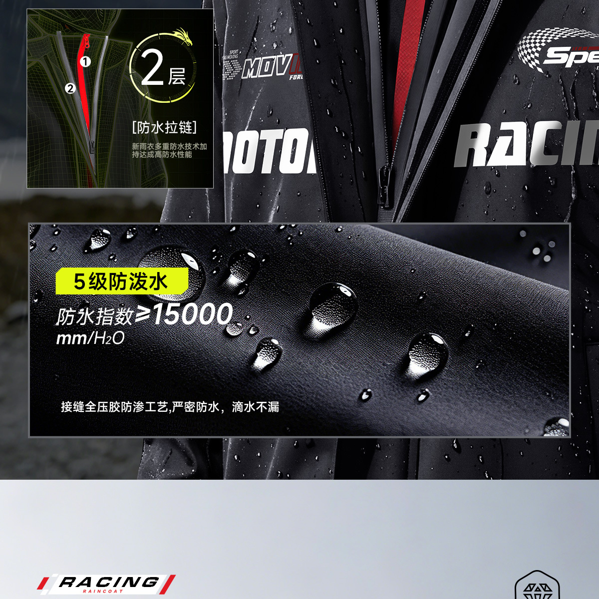 Motorrad-Regenjacke und Regenhose Set, verstärkt, für Erwachsene