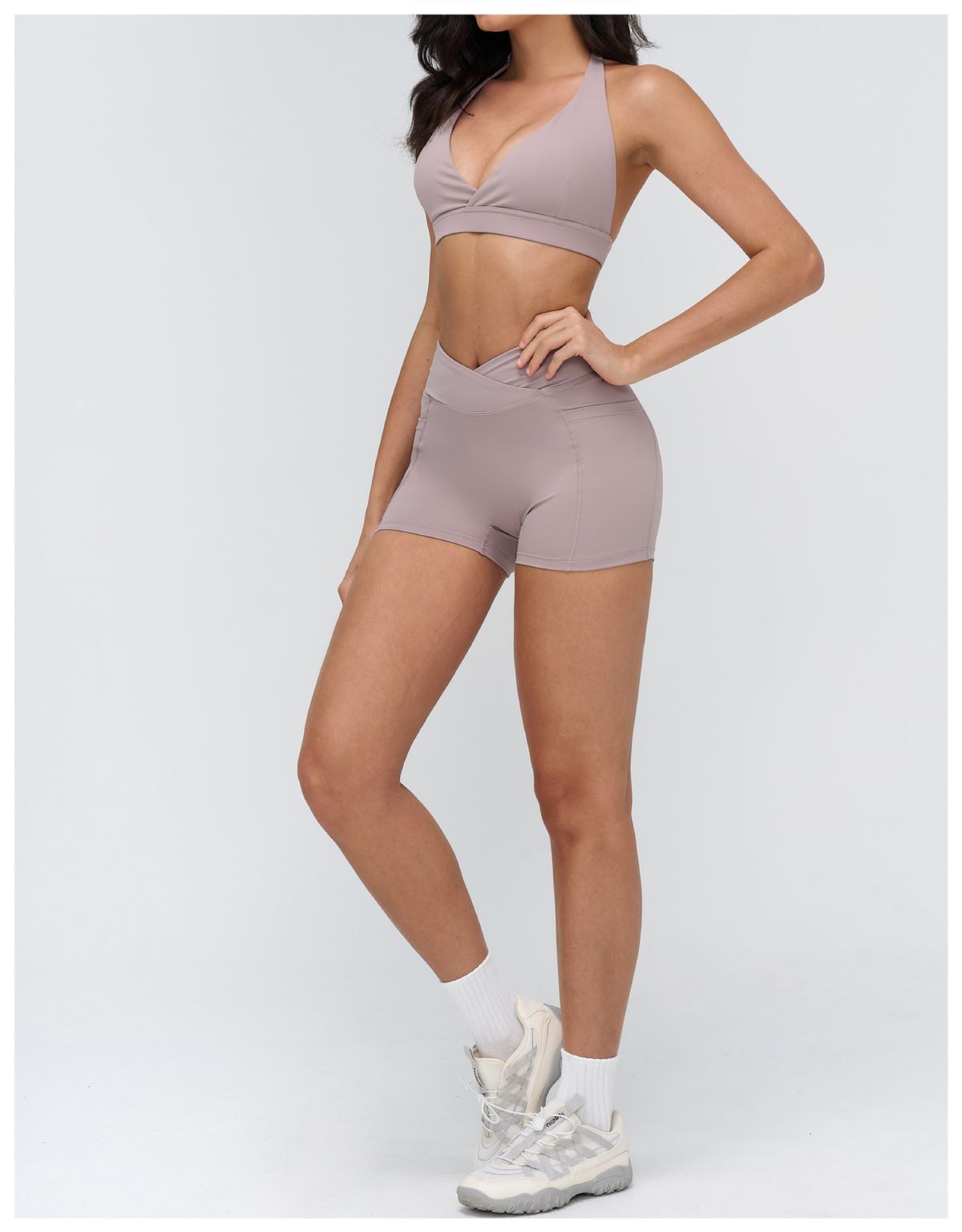 Yoga seti, çıplak hisli, dik yaka, fermuar