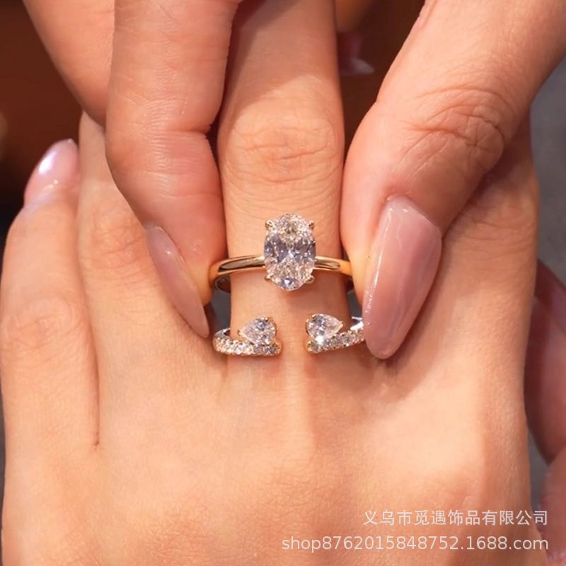 Water drop pave diamond stacking ring set for women