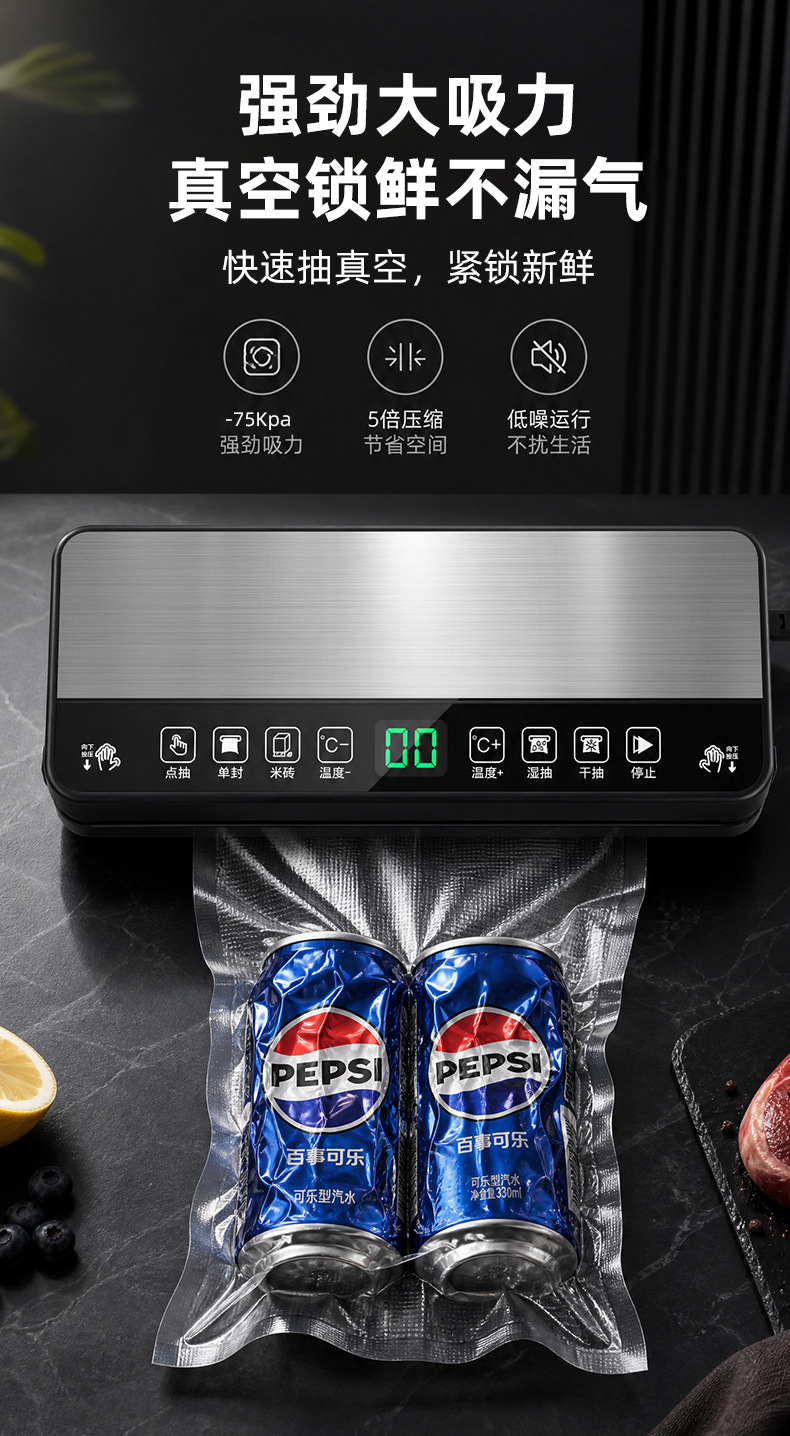 Stainless steel vacuum sealer, wet and dry use
