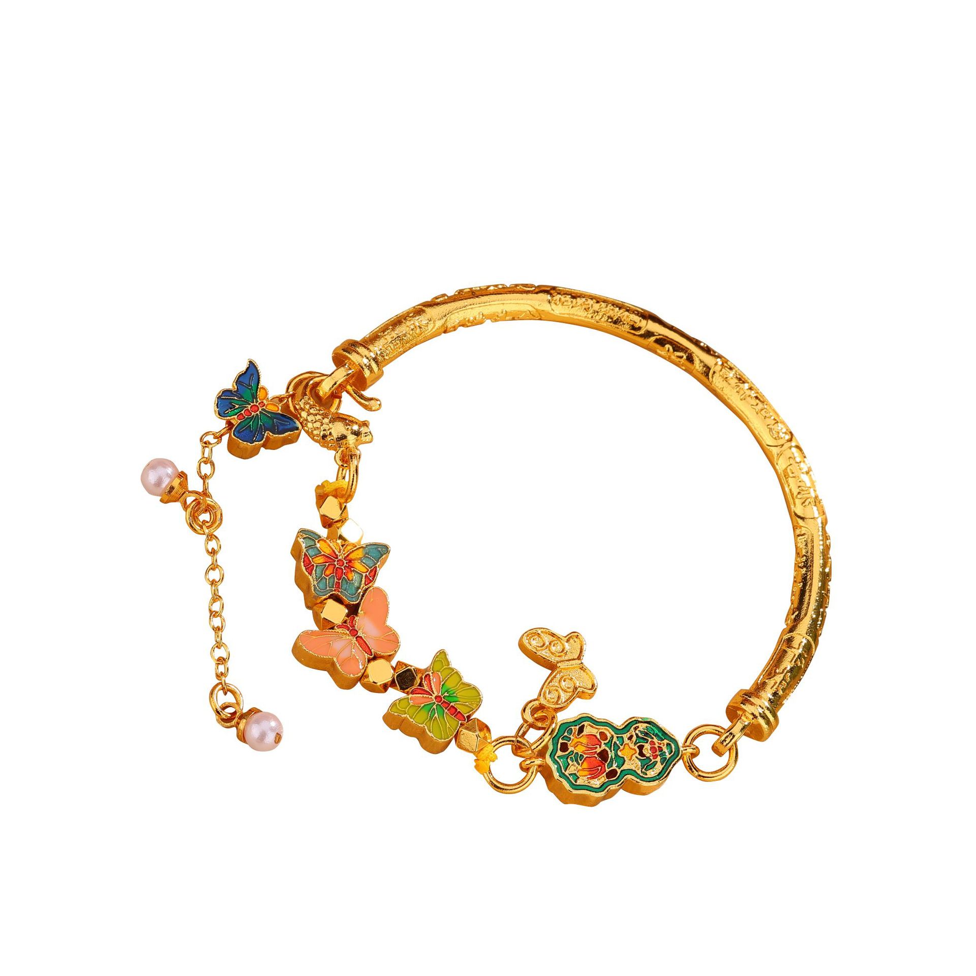 Gold Half Bangle, Butterfly Pearl, Design Jewelry