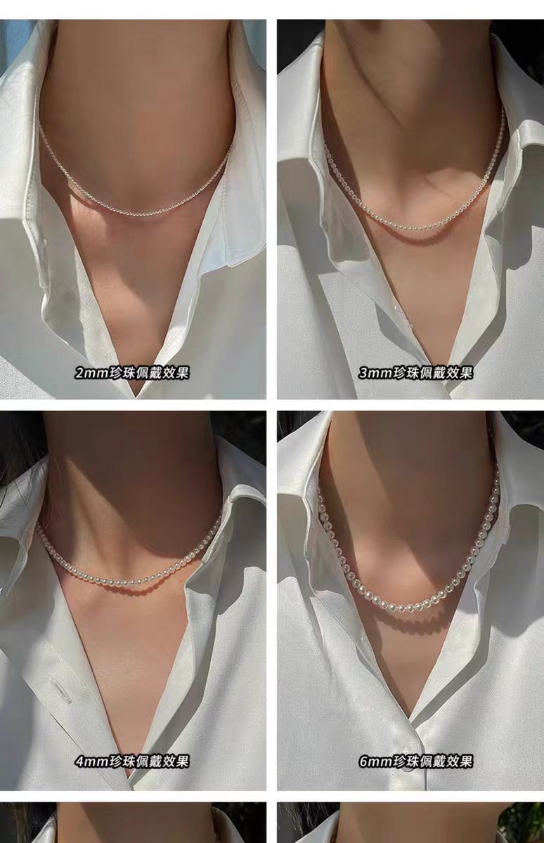 Pearl necklace, women's, double layer, clavicle, delicate chain