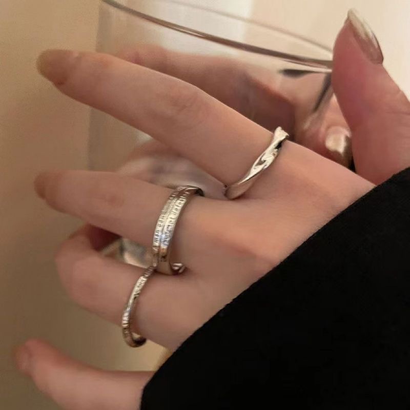 Silber dreiteiliges Ringset Damen, minimalistisch