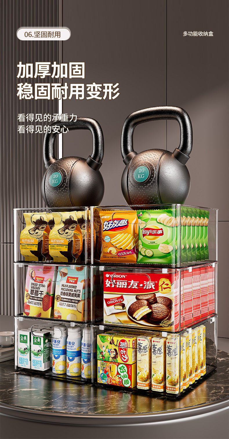 橱柜收纳盒整理杂物零食透明置物筐桌面透明亚克力长方形储物盒子