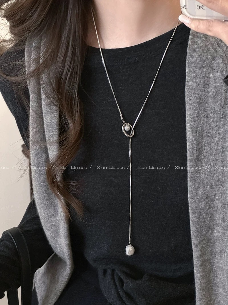 Pearl pendant long sweater chain necklace non-fading premium