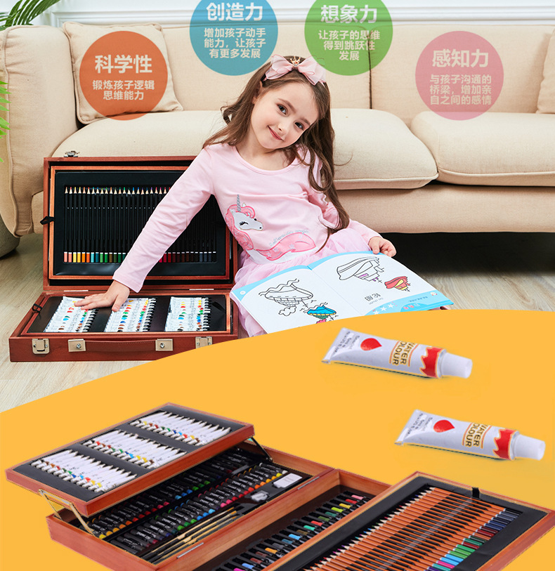 Mal-Set, 174 Teile, für Schüler, Holzbox