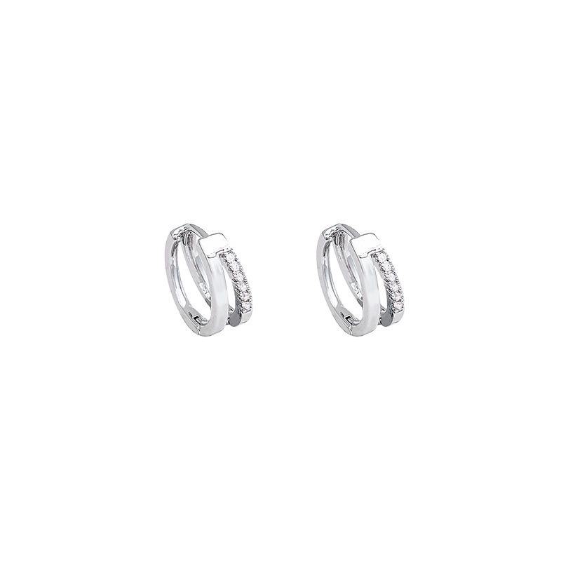 Silver rhinestone double-layer ear clips with hoop design