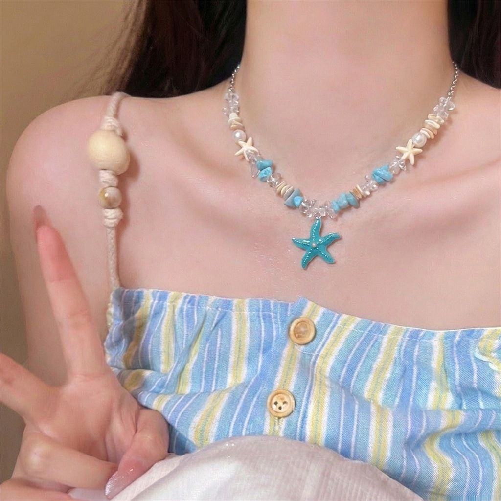 Pearl and shell bead necklace, beach vacation style
