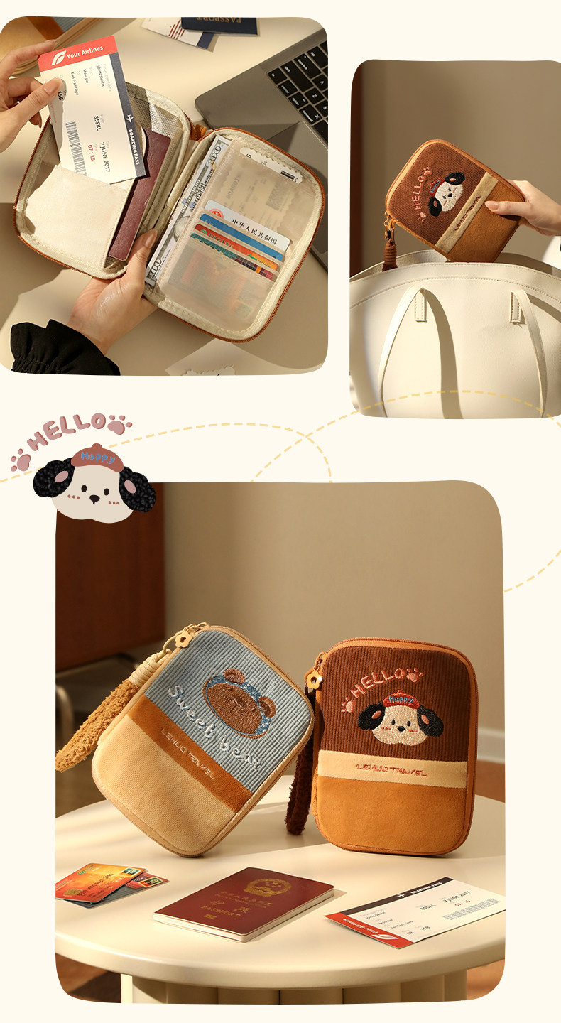 RFID passport wallet, multifunctional travel document organizer