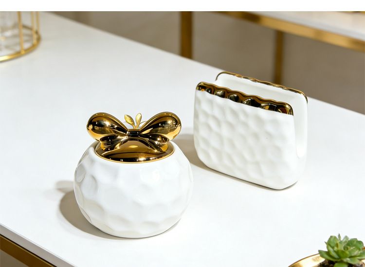 Nordic ceramic tabletop tissue box and storage jar set, 3-piece