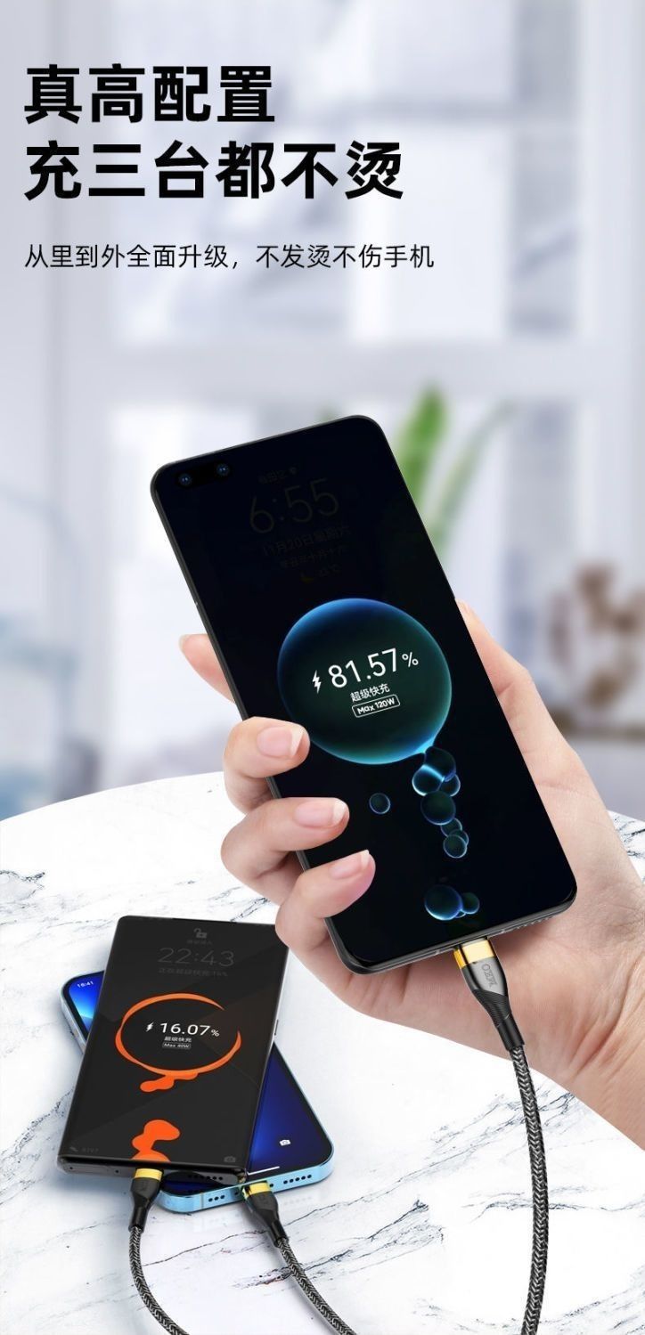 Altın kaplı 100W manyetik şarj kablosu, 3-in-1 LED ışıklı