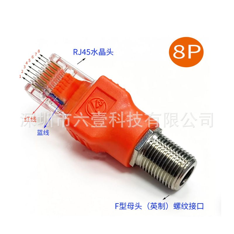 F-connector network cable to coaxial TV cable adapter