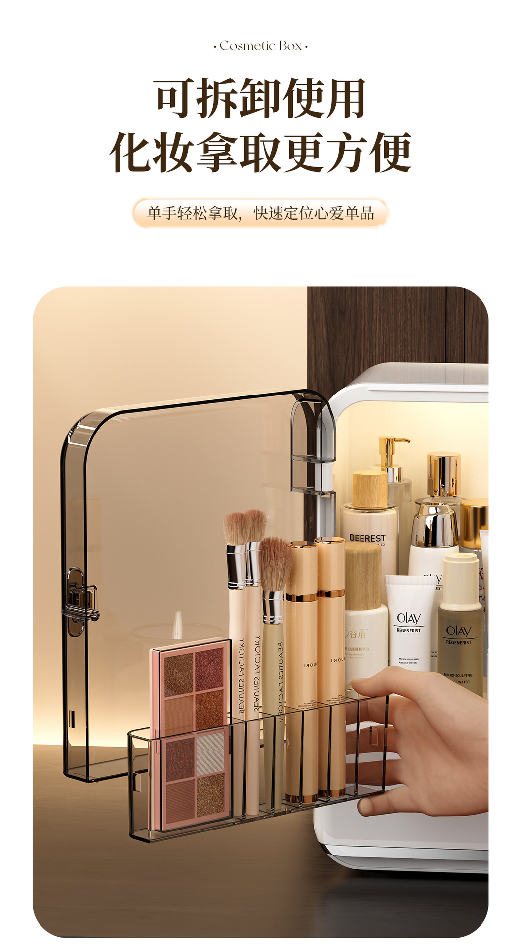 Transparent makeup storage organizer with dust-proof design