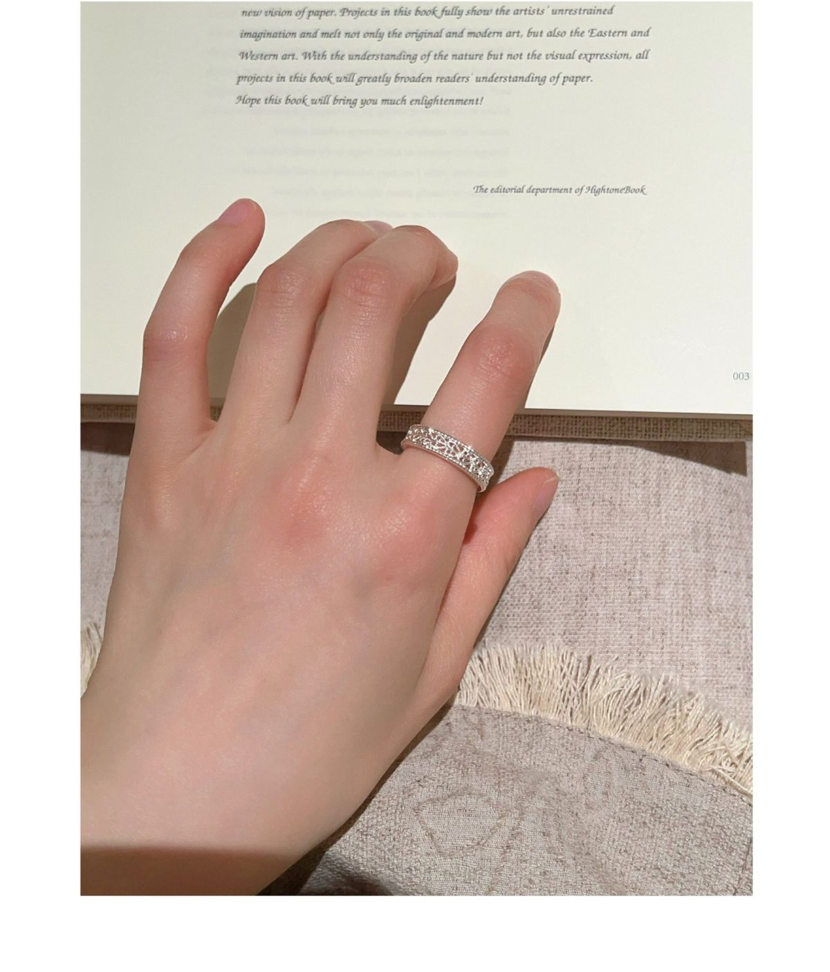 S925 sterling silver brushed flower open ring for women