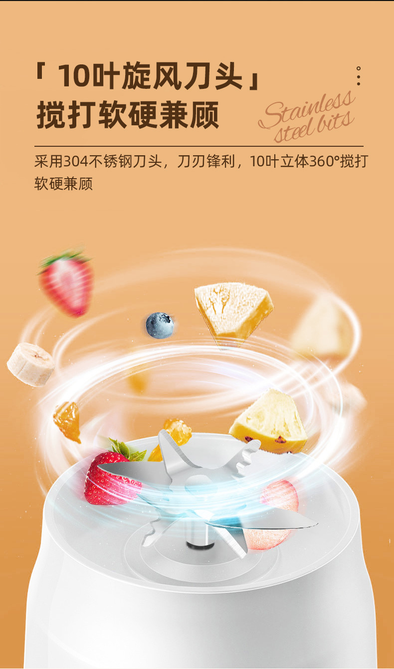 跨境榨汁机新款便携式充电小型辅食碎冰家用多功能果汁机榨汁杯