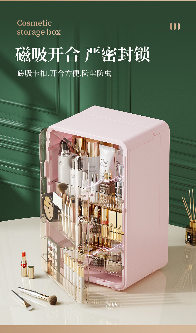Cosmetic storage box, large capacity, collapsible, dustproof