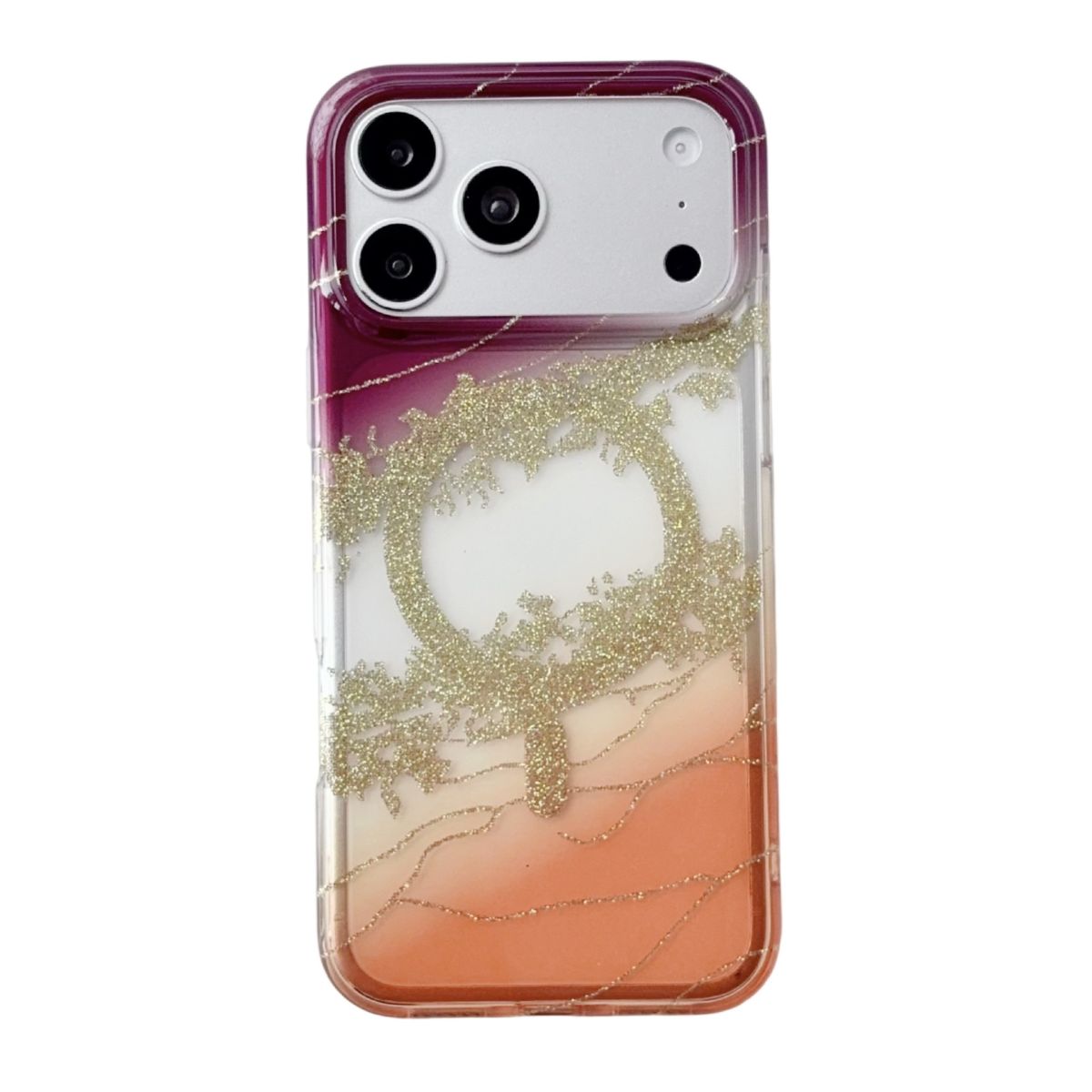 Apple 18 Pro Max çift katmanlı manyetik kılıf, altın dağ deseni
