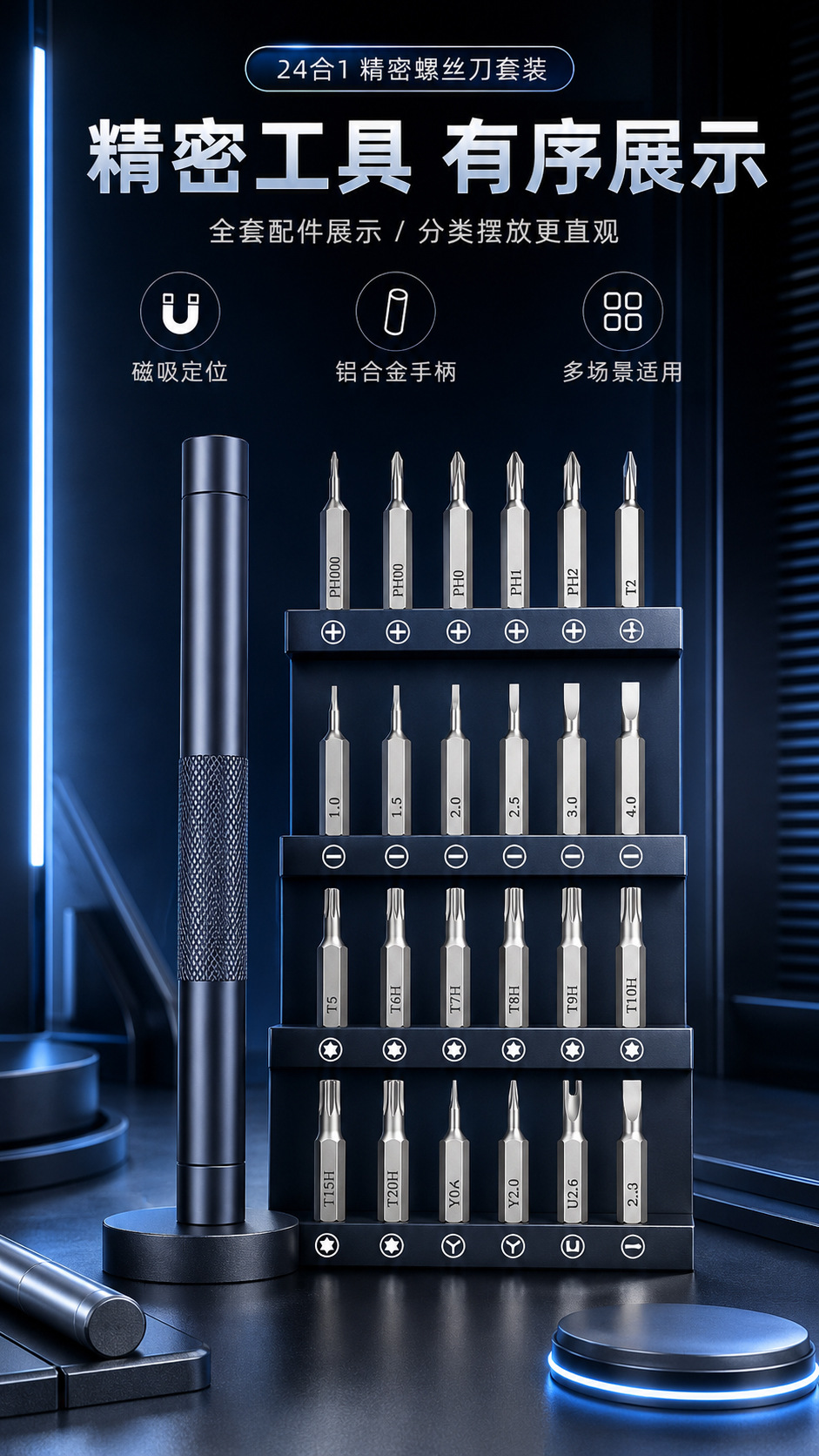 Screwdriver set, 24-piece, precision bits