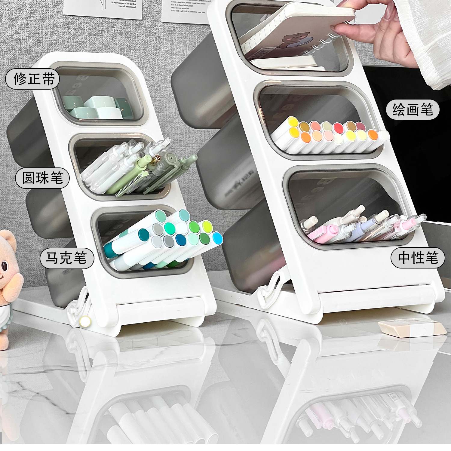 Angled pencil holder, large capacity desk storage organizer