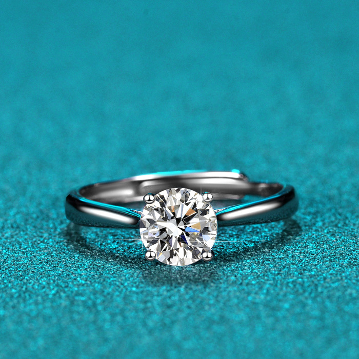 Moissanit Damenring Sterlingsilber ein Karat Sechser Krappenfassung