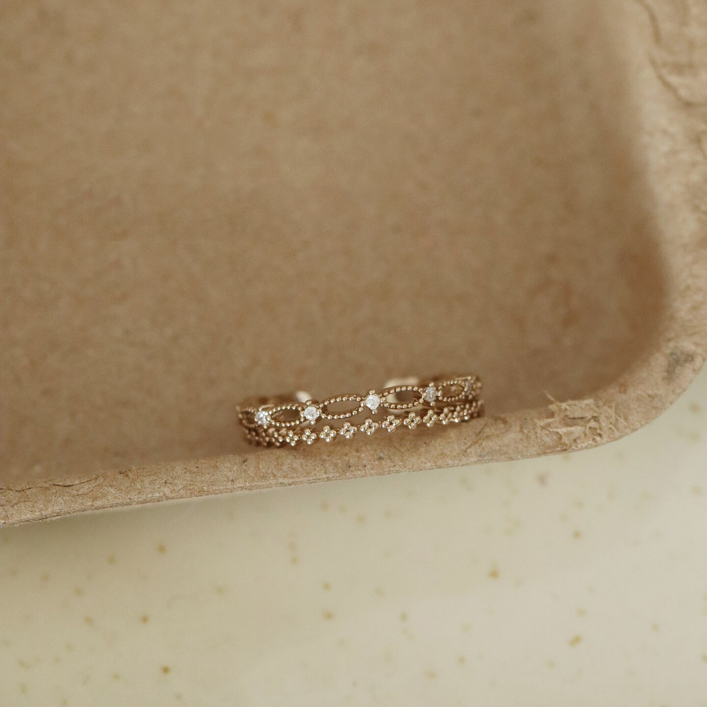Vintage coffee gold open ring, thin stackable design