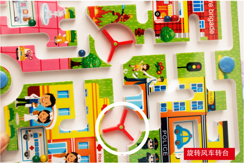 Holz-Doppelseitiges magnetisches Ringspiel mit Kugellabyrinth und Flugschach