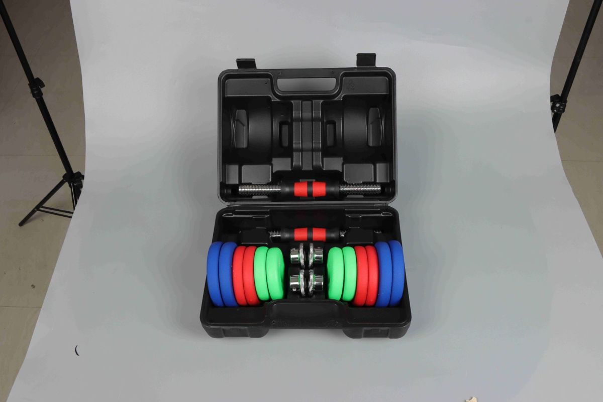 Colorful vinyl-coated dumbbell set, fitness shaping, adjustable