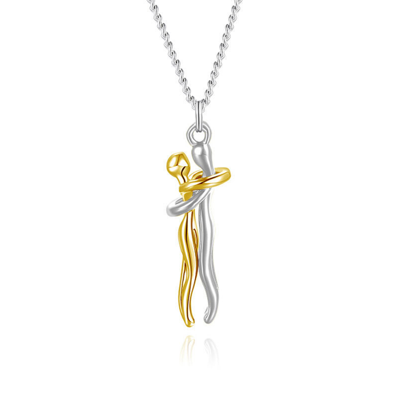 Grenzüberschreitend kreative Liebhaber-Anhänger Schmuck S925 Sterlingsilber umarmende Halskette Schlüsselbeinkettemit Modeschmuck doppelte Umarmungshals-Verzierung